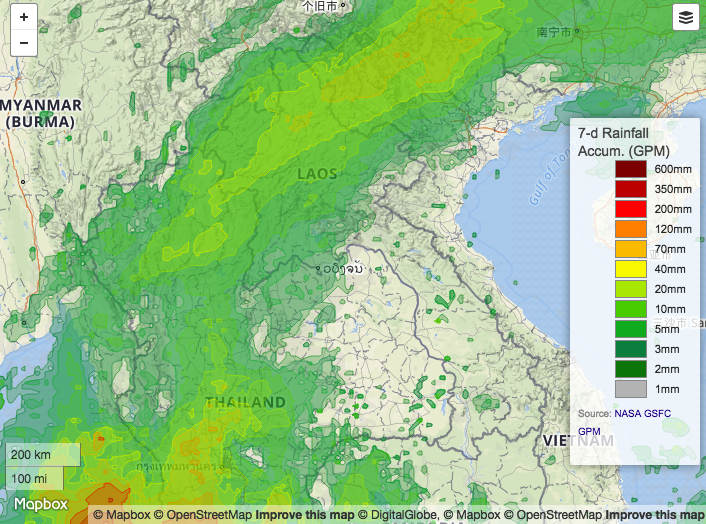 Image of 7 day precipitation accumulation in Southeast Asia 