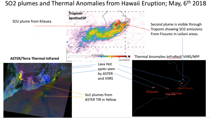 image of Satellite Views of SO2 and Lava Thermal Anomalies from Volcanic Fissures in Hawaii