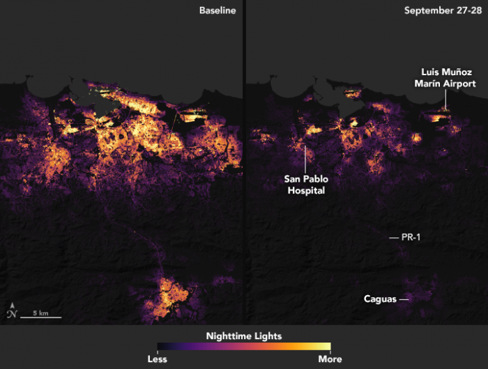 before-and-after images of Puerto Rico’s nighttime lights