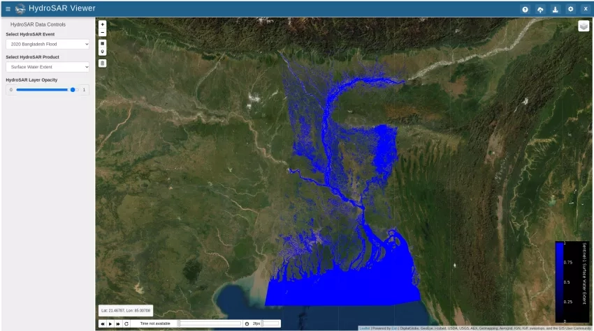 Screenshot from the HydroSAR Viewer GEOGloWS Hackathon App
