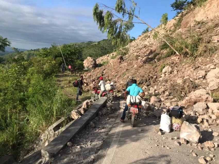 In 2021, a 7.2 magnitude earthquake struck Haiti, triggering a series of landslides across the country. Landslides can destroy infrastructure and impede the movement of people and life-saving aid. Credits: United Nations World Food Programme