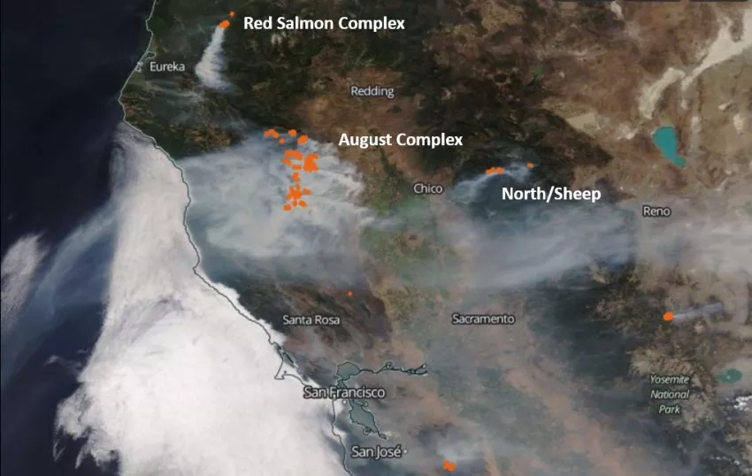MODIS data from California fires