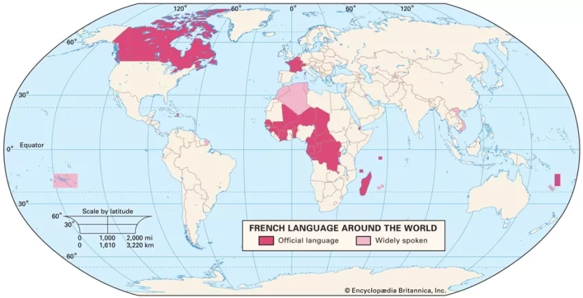 Map of the world showing French-speaking areas