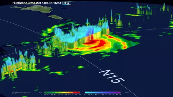 3-D cross-section through Irma's eye constructed using GPM's radar (DPR Ku band) data