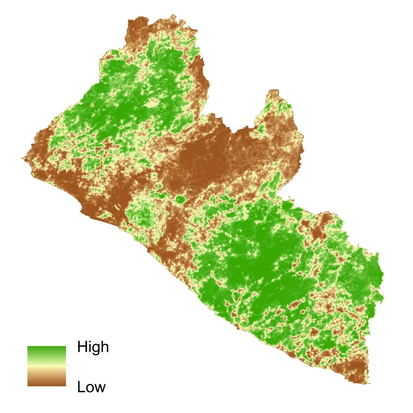 map of forest density in Liberia