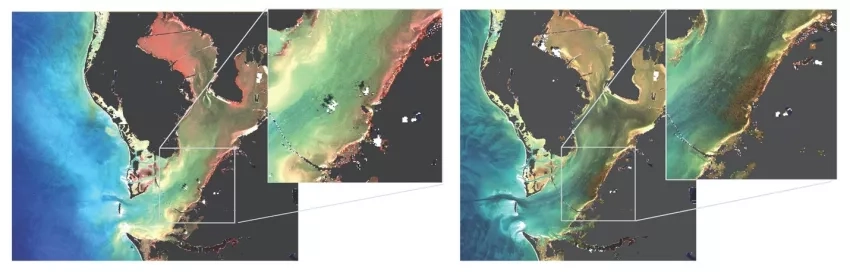 Satellite imagery of Tampa Bay showing the discharge area.