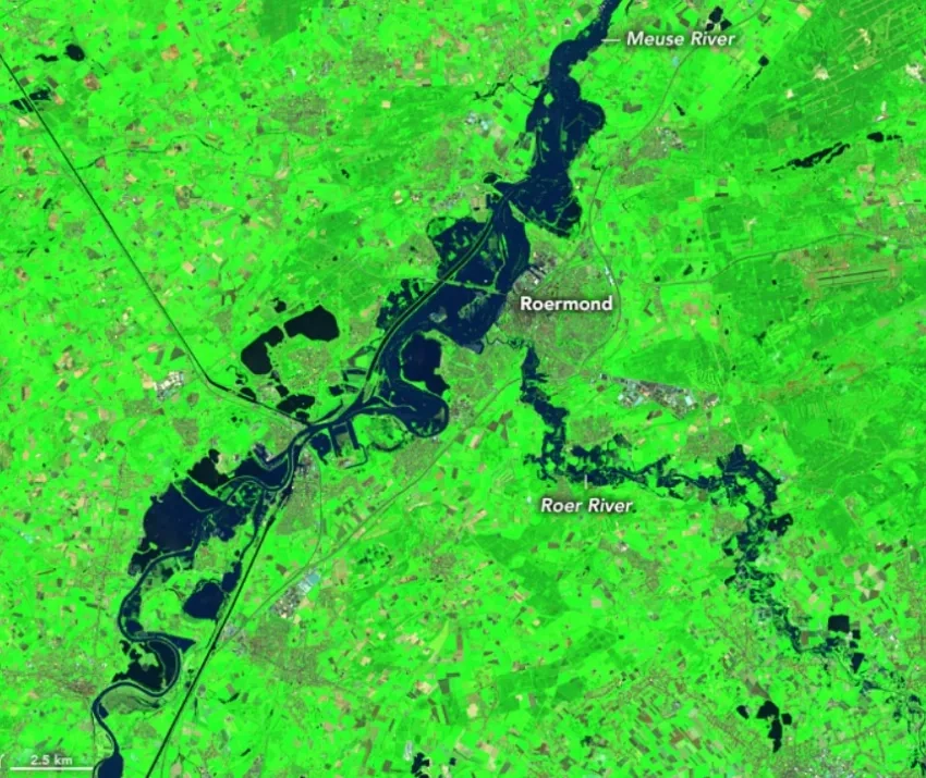 Landsat satellite image of flooding in Germany. 