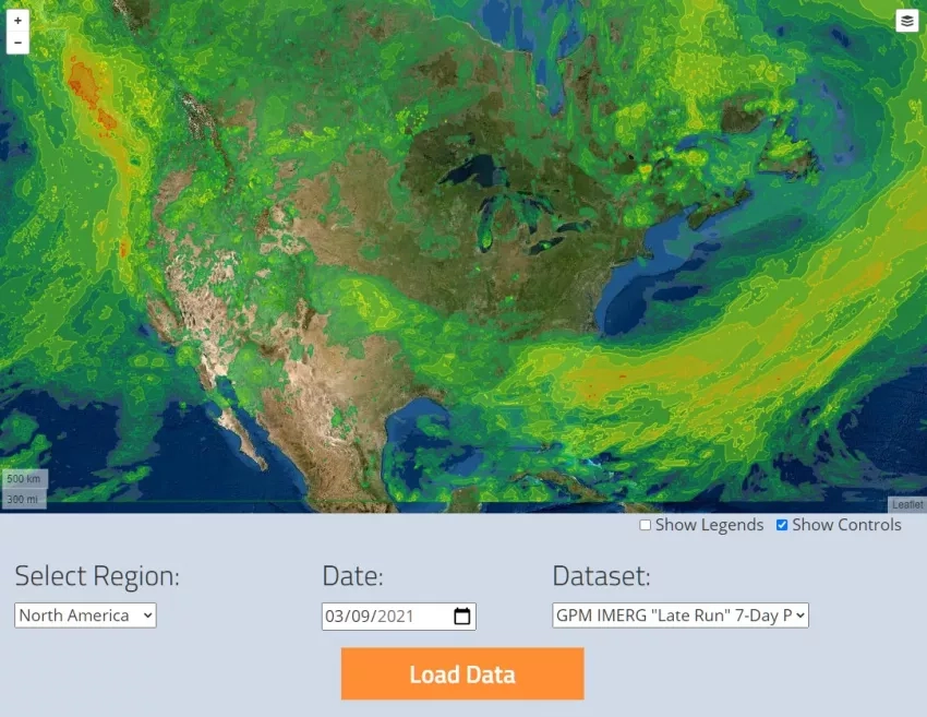 Screenshot from the GPM precipitation and applications viewer