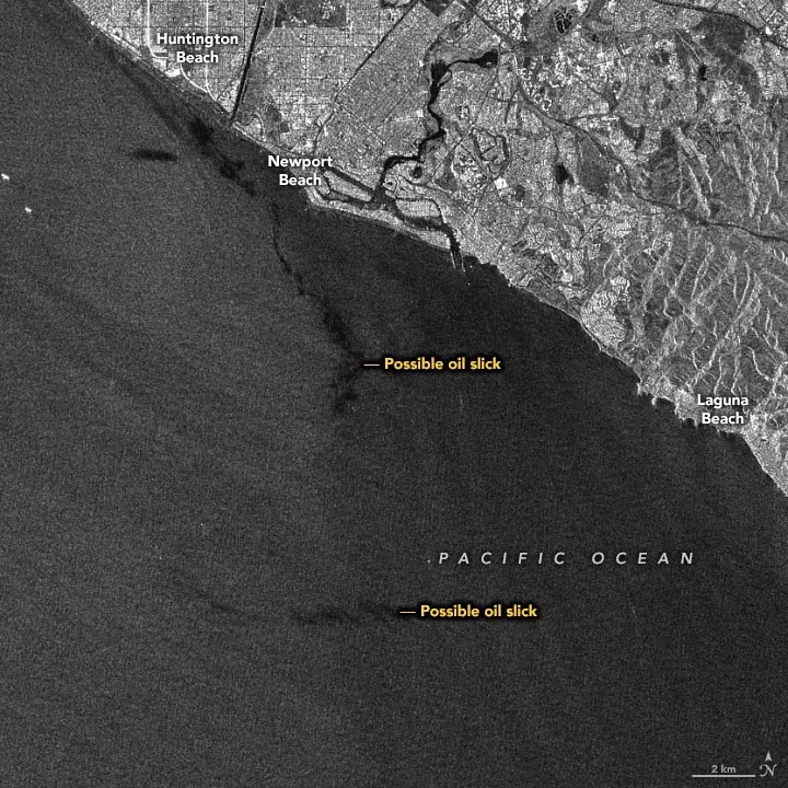 Sentinel satellite imagery of the California Oil Spill. 