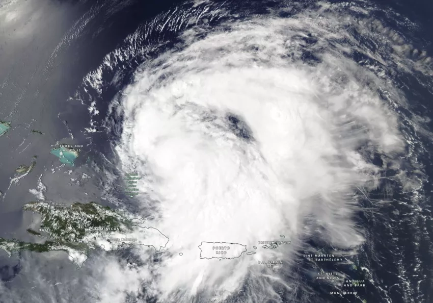 Satellite map showing Hurricane Ernesto passing over Puerto Rico on Aug. 14. 2024. 