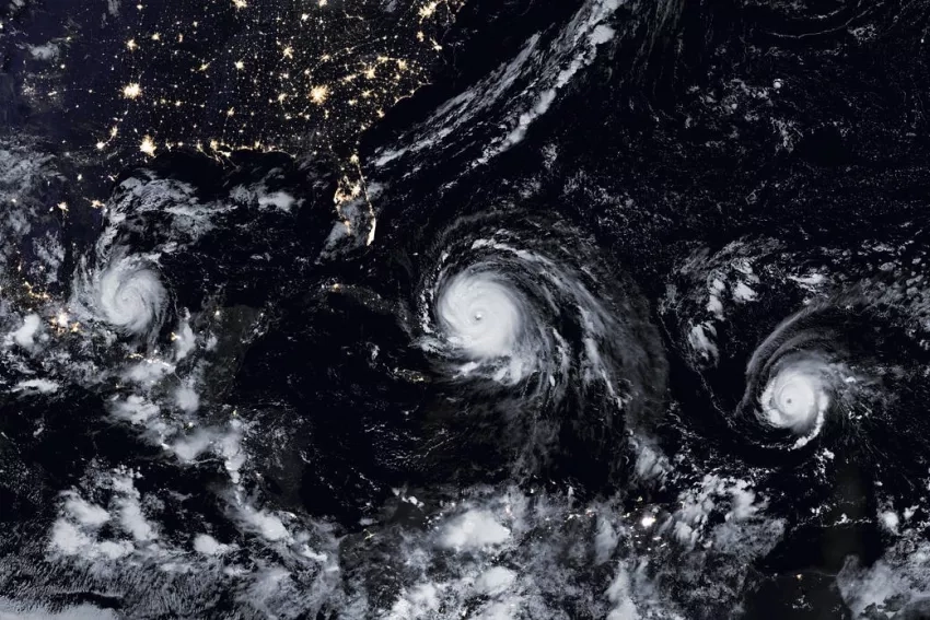 NASA held an online training session in 2018 to teach emergency management organizations ways to better respond to tropical storms such as the ones depicted above. These training sessions can help organizations learn to respond quicker and more efficiently. Credits: NASA, Joshua Stevens, Jesse Allen