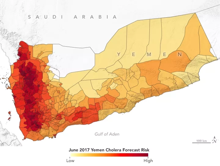 Map of predicted cholera 2017 outbreak in Yemen 