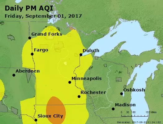 The AirNow website in 2017 showed the Air Quality Index (AQI) across Minnesota