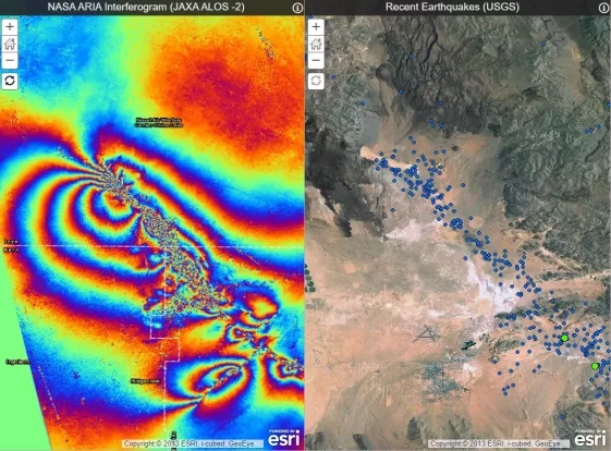 NASA ARIA Interferogram (JAXA ALOS-2) and Recent Earthquakes (USGS)