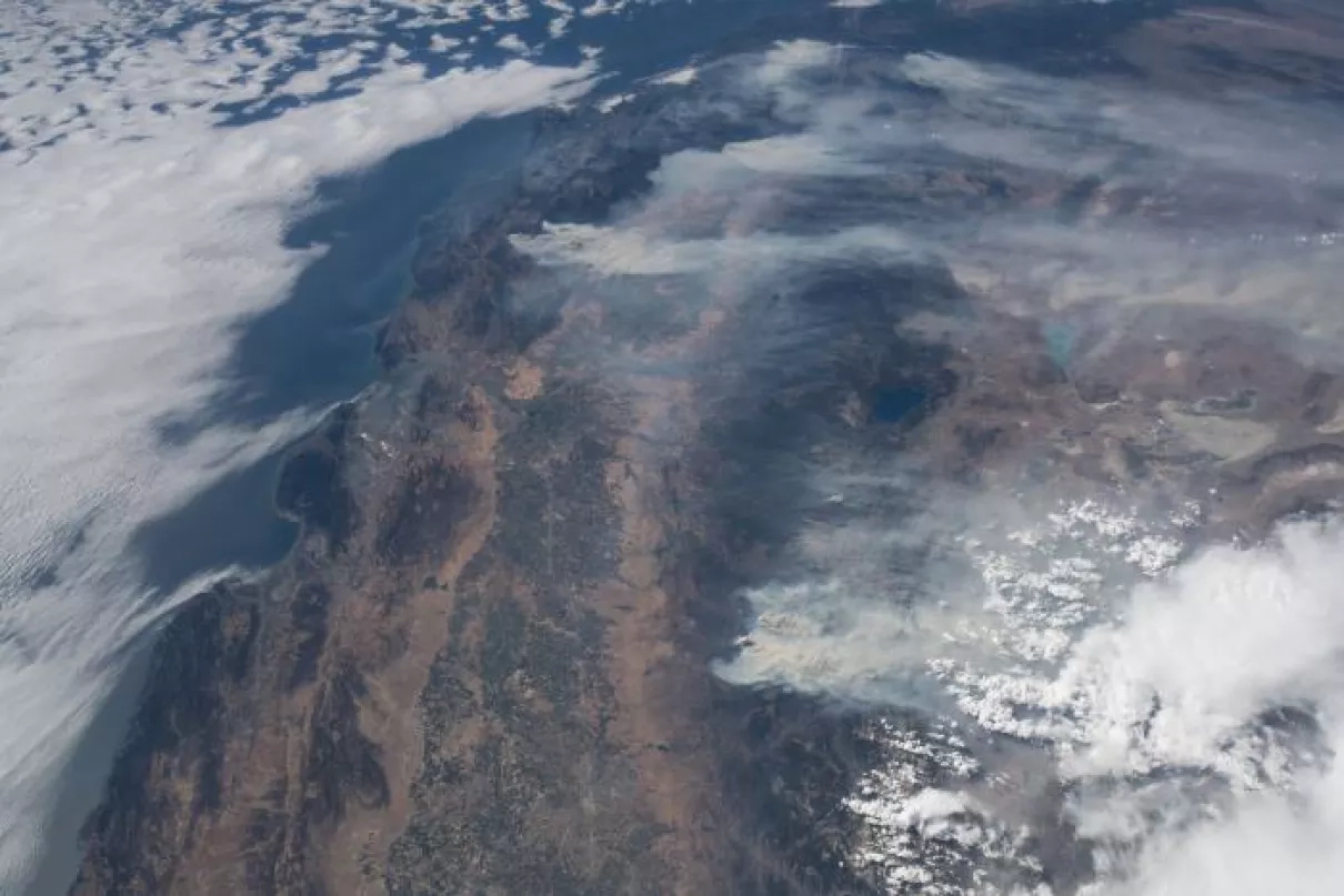 Image taken from International Space Station of the California wildfires, 2018.