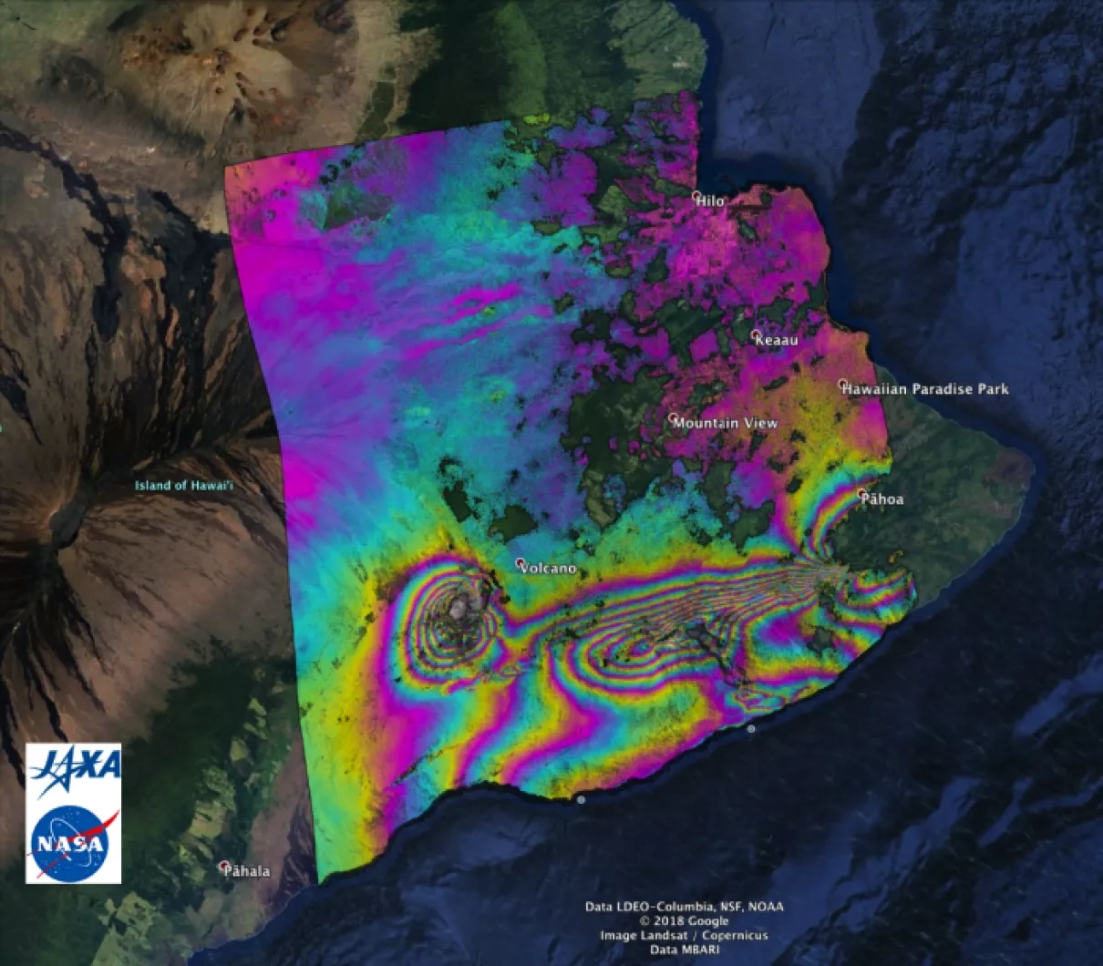 Image of JAXA ALOS-2 Interferograms from the Kilauea Eruption