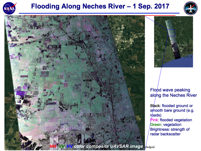 Image of flooding along the Neches River, September first, 2017.