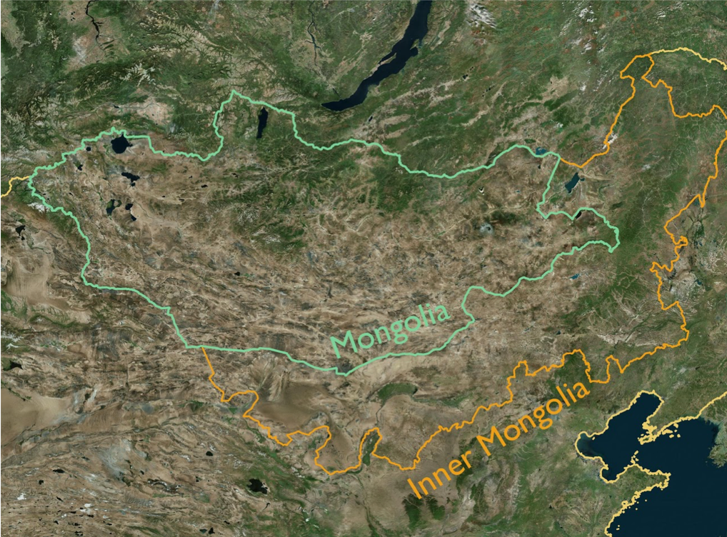 satellite map of Mongolia
