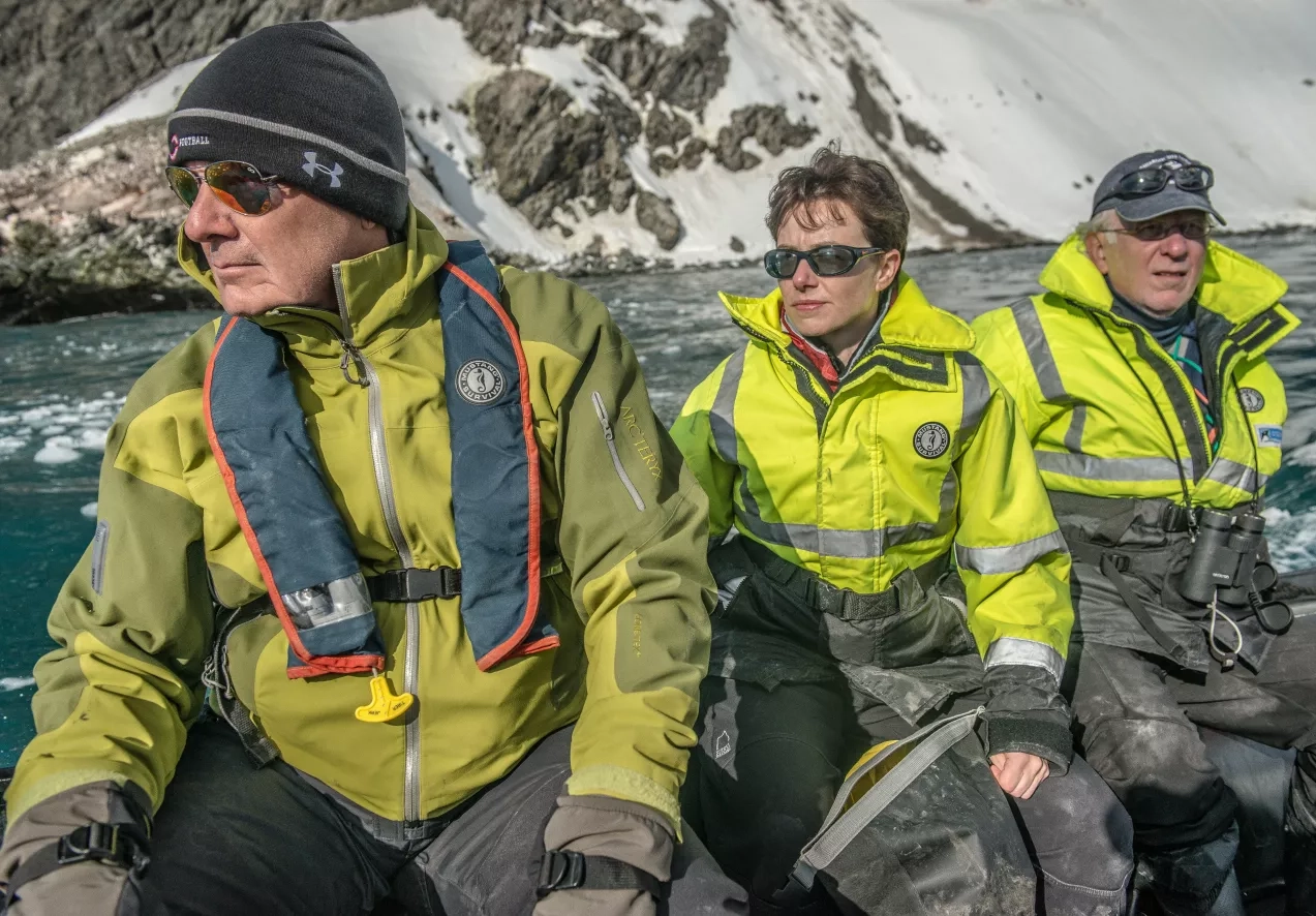 Heather (center) with NBC News’ Harry Smith (left) and collaborator Ron Naveen (right) at Point Wild, Elephant Island, Antarctica, 2016.