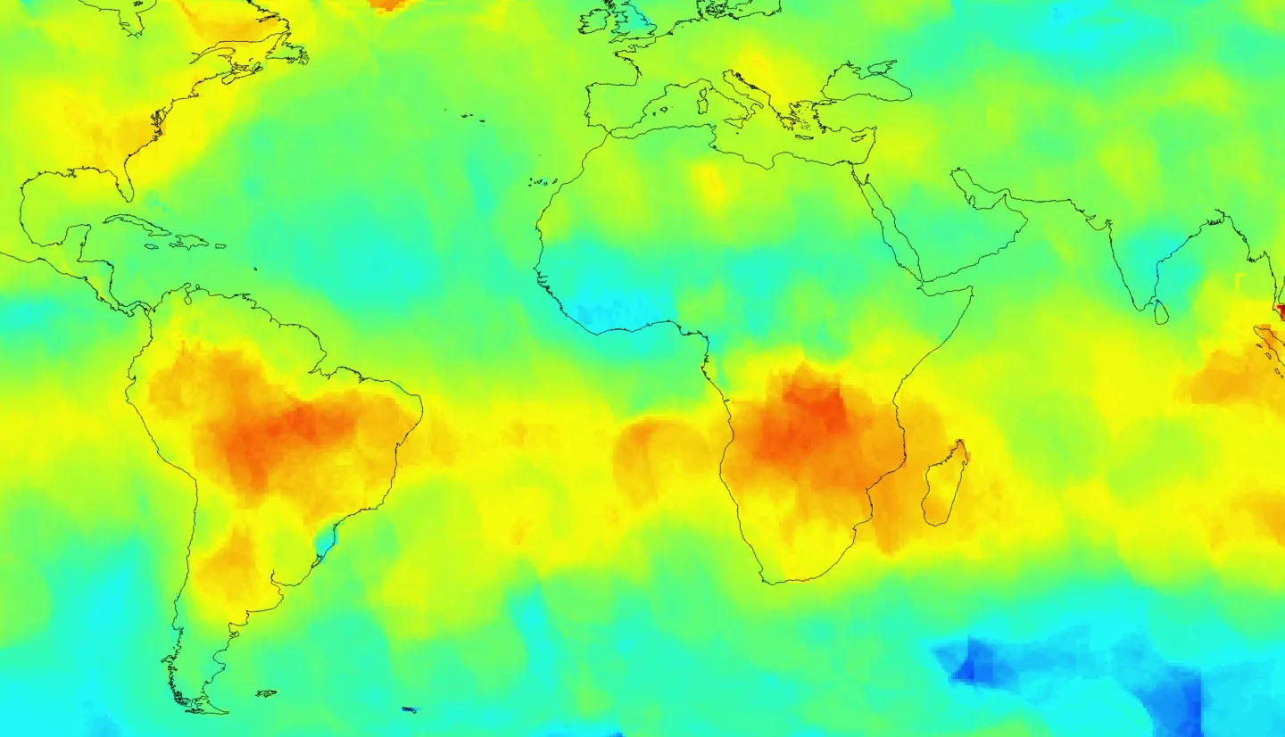 Global atmospheric carbon dioxide concentrations as recorded by NASA's Orbiting Carbon Observatory-2