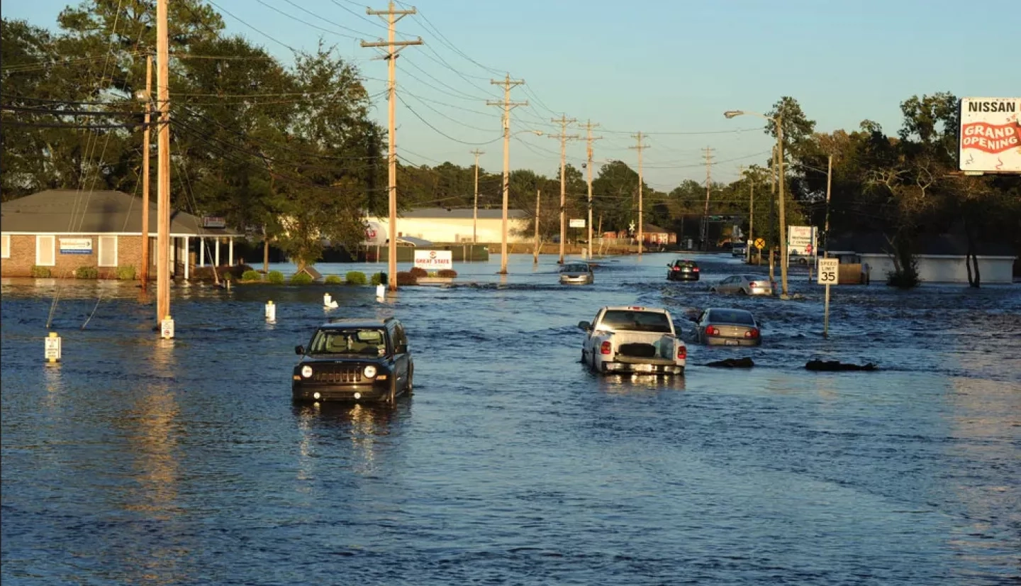 Flooded street in North Carolina