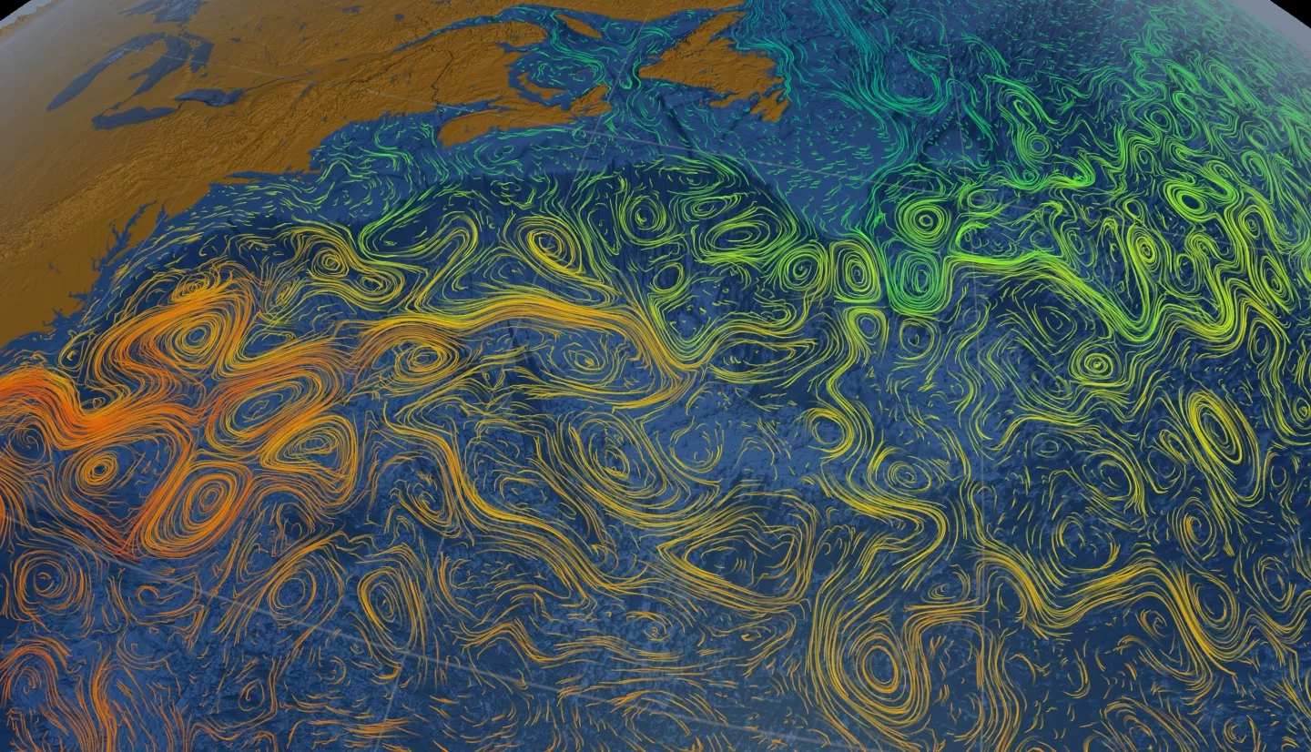 Data visualization of sea surface currents and temperatures