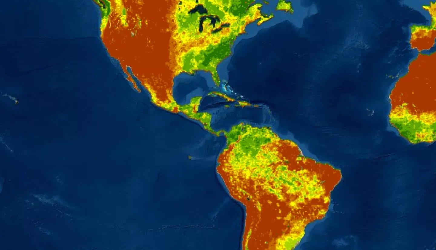 Map of soil moisture for the Americas