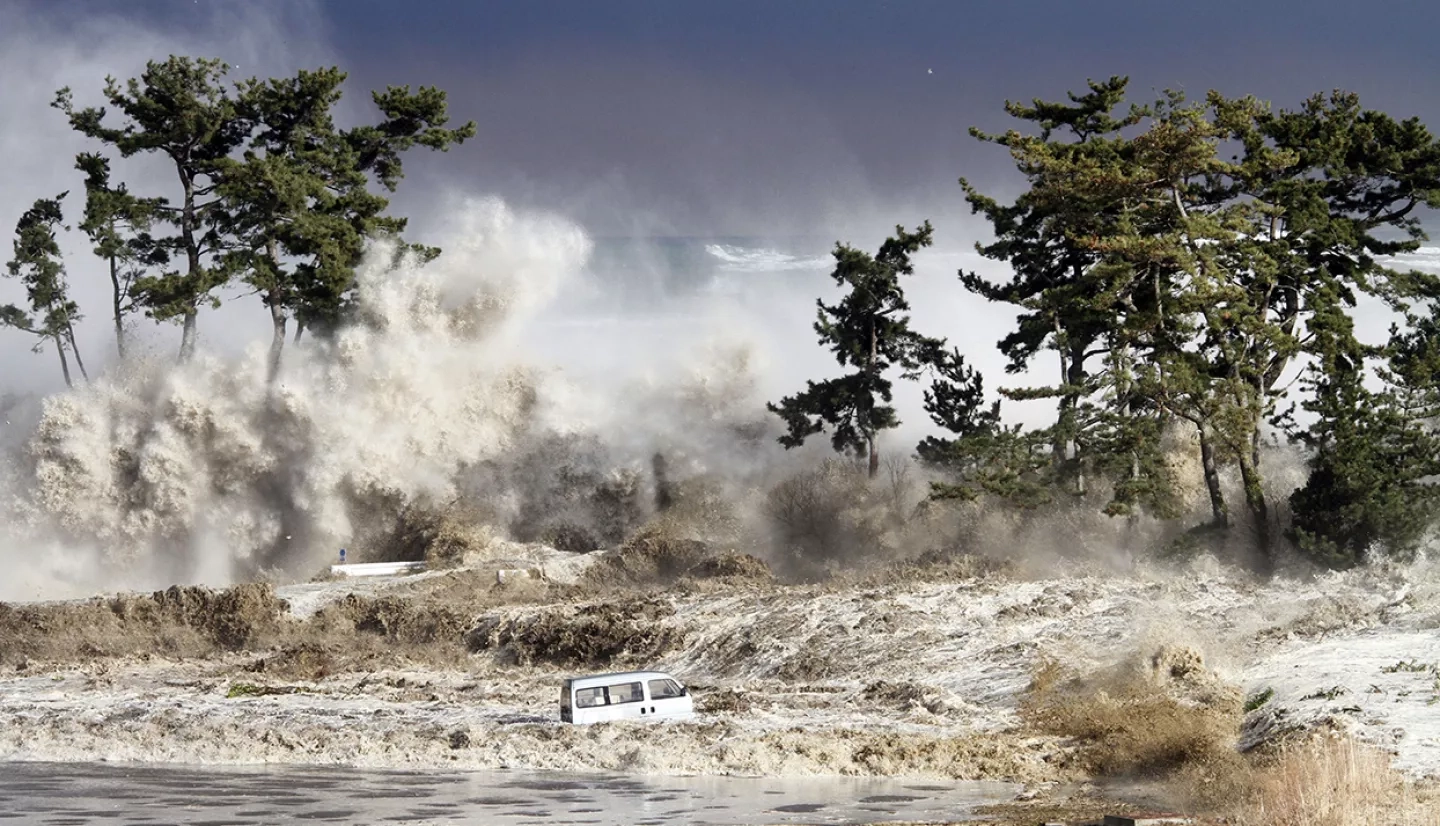 Tsunami waves on a beach