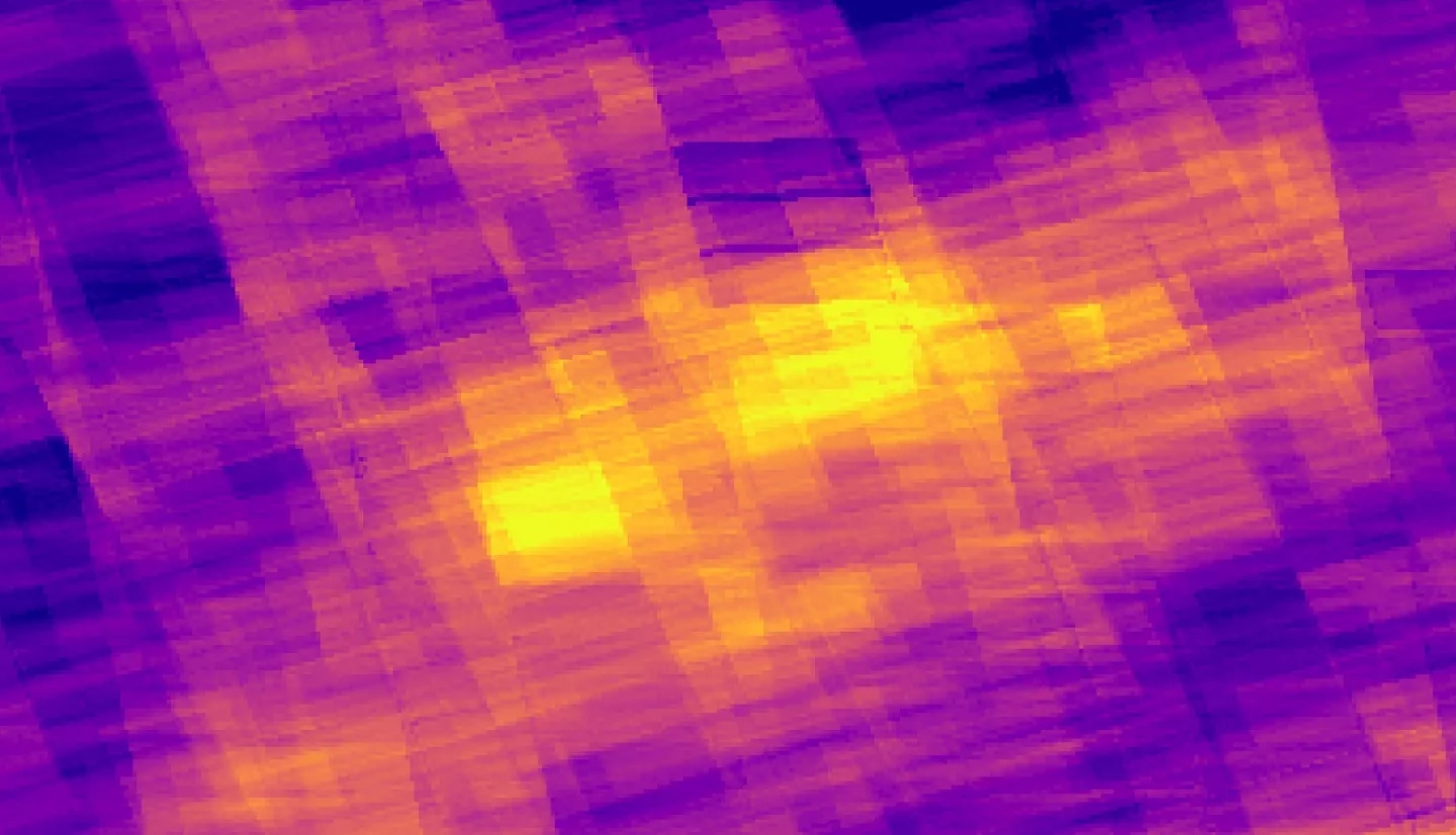Oversampled nitrogen dioxide (NO2) atmospheric column data from select months (May – September) in 2019 derived from the OMI sensor aboard the NASA Aura satellite. The darker purple colors reflect lower concentrations of NO2 in our study region, but as the color scale moves towards brighter yellow it represents high concentrations of NO2. Assessing the NO2 gas distribution, in addition to other gases, can aid project partners in identifying hotspots of emissions.
