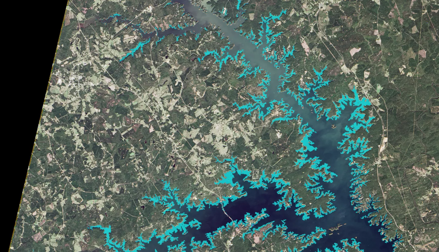 satellite image showing the edges of a water reservoir 