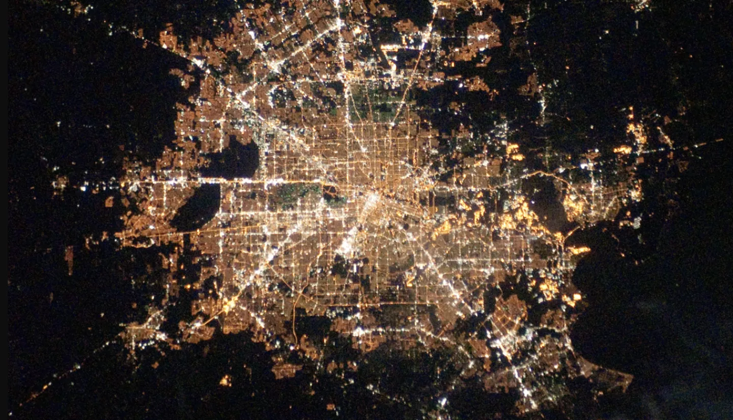 Photo from International Space Station of Houston at night