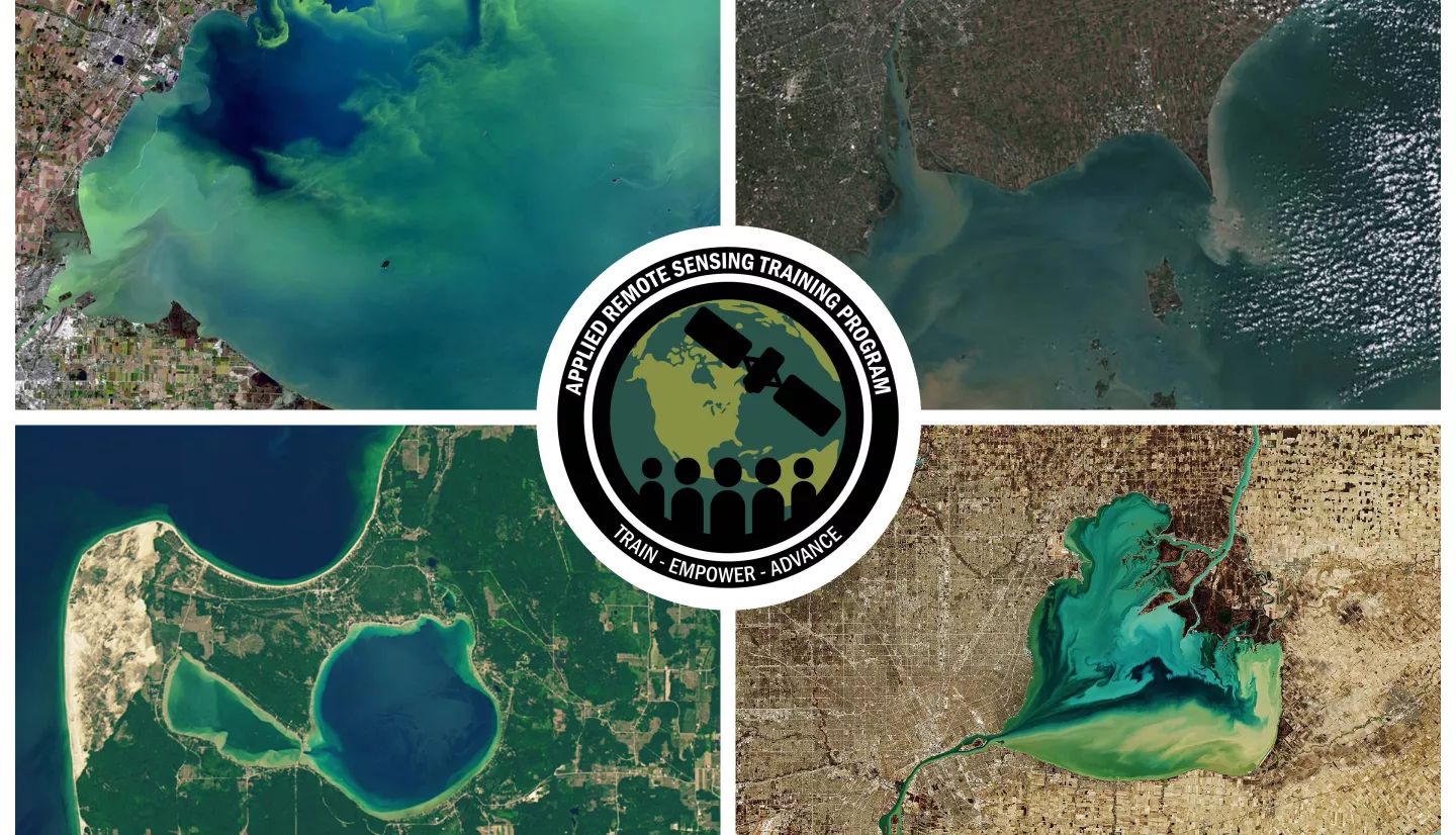 Collage of inland lakes taken from space with ARSET logo