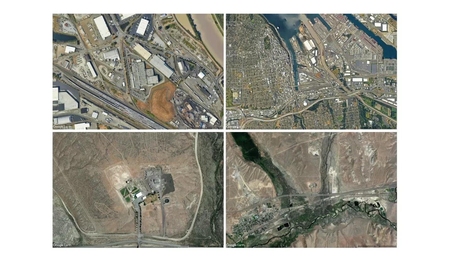 Aerial imagery in four tiles to show environmental conditions around prisons.