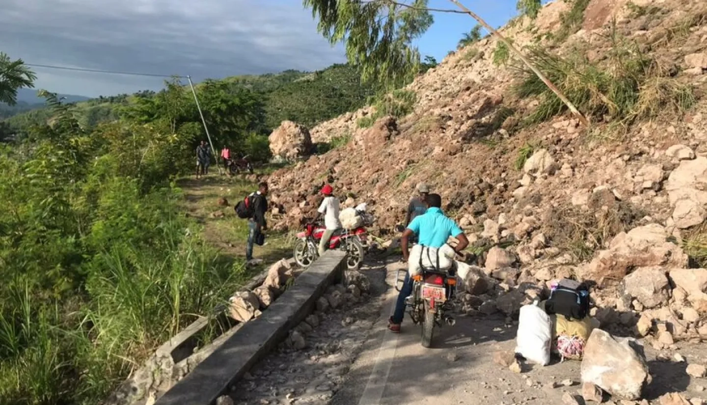 In 2021, a 7.2 magnitude earthquake struck Haiti, triggering a series of landslides across the country. Landslides can destroy infrastructure and impede the movement of people and life-saving aid. Credits: United Nations World Food Programme