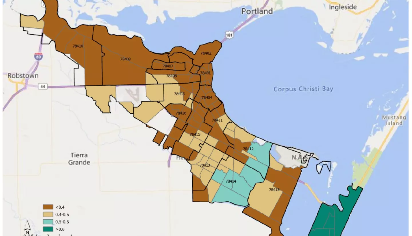 Census tract map of Corpus Christi and runoff factors.