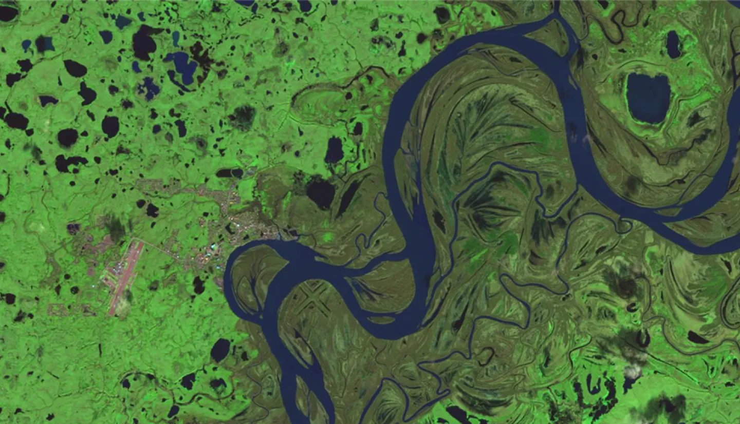 Satellite imagery of flooded rivers in Alaska in Oct. 2025. 