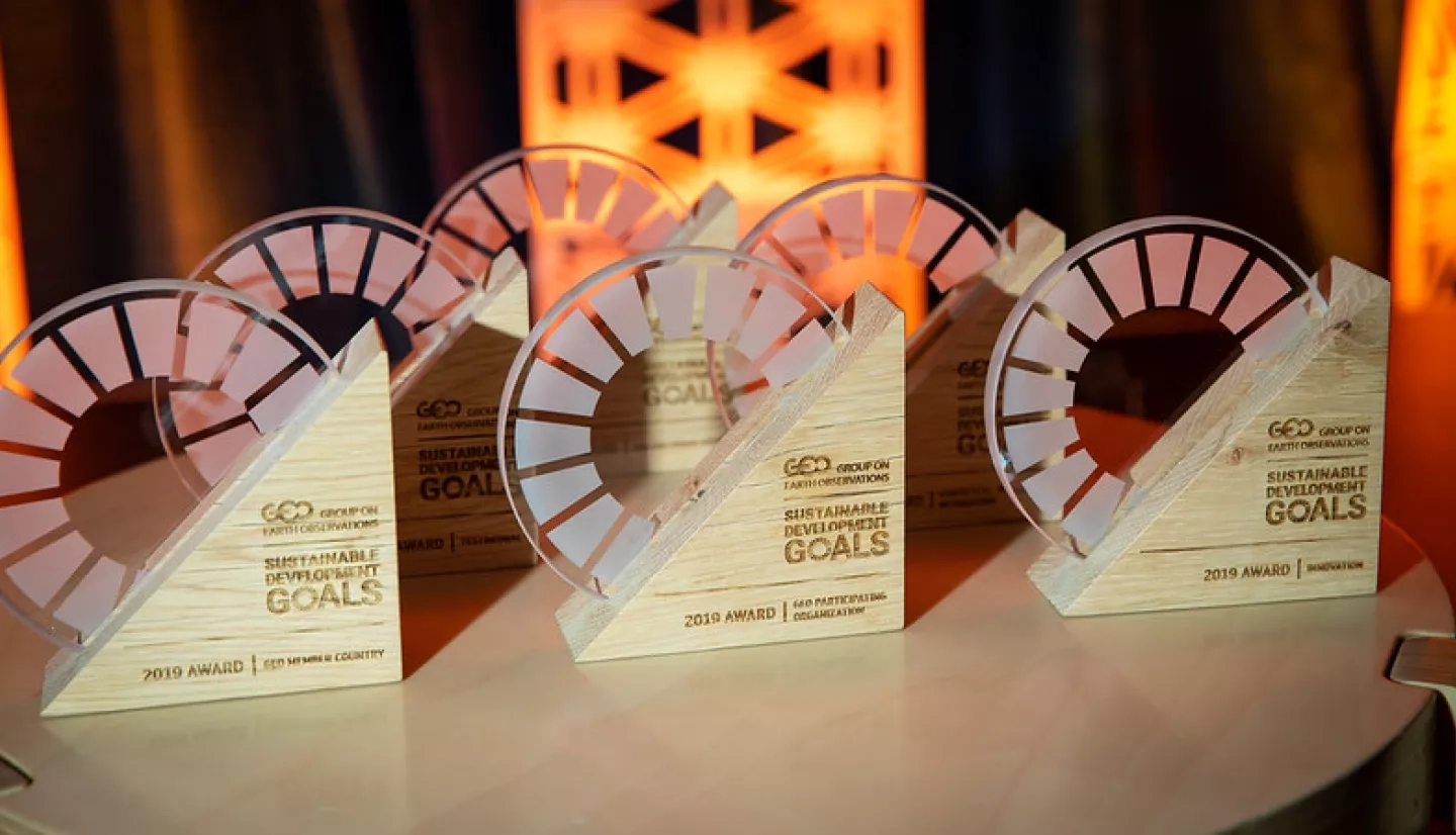 Photo of the trophies awarded for the 2019 sustainable development awards