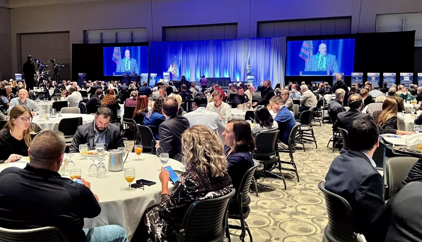 Emergency management professionals gather for the Networking and Awards Luncheon at the International Association of Emergency Managers (IAEM) Conference in Grand Rapids, Michigan, Monday, Oct. 18, 2021 Credits: NASA/Seph Allen