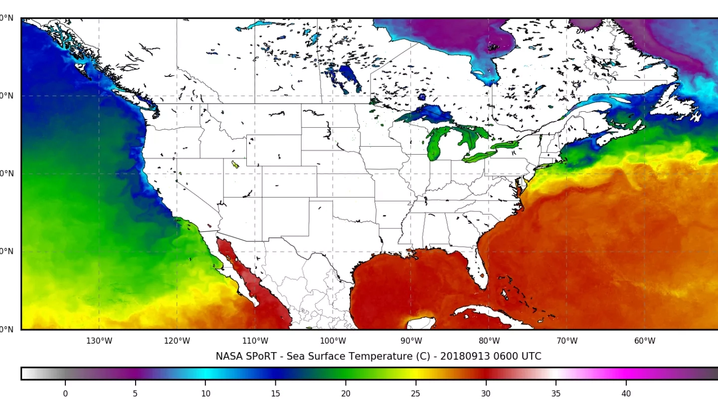 NASA SPoRT Sea Surface Temperatures from 9/13/18 at 6:00 UTC