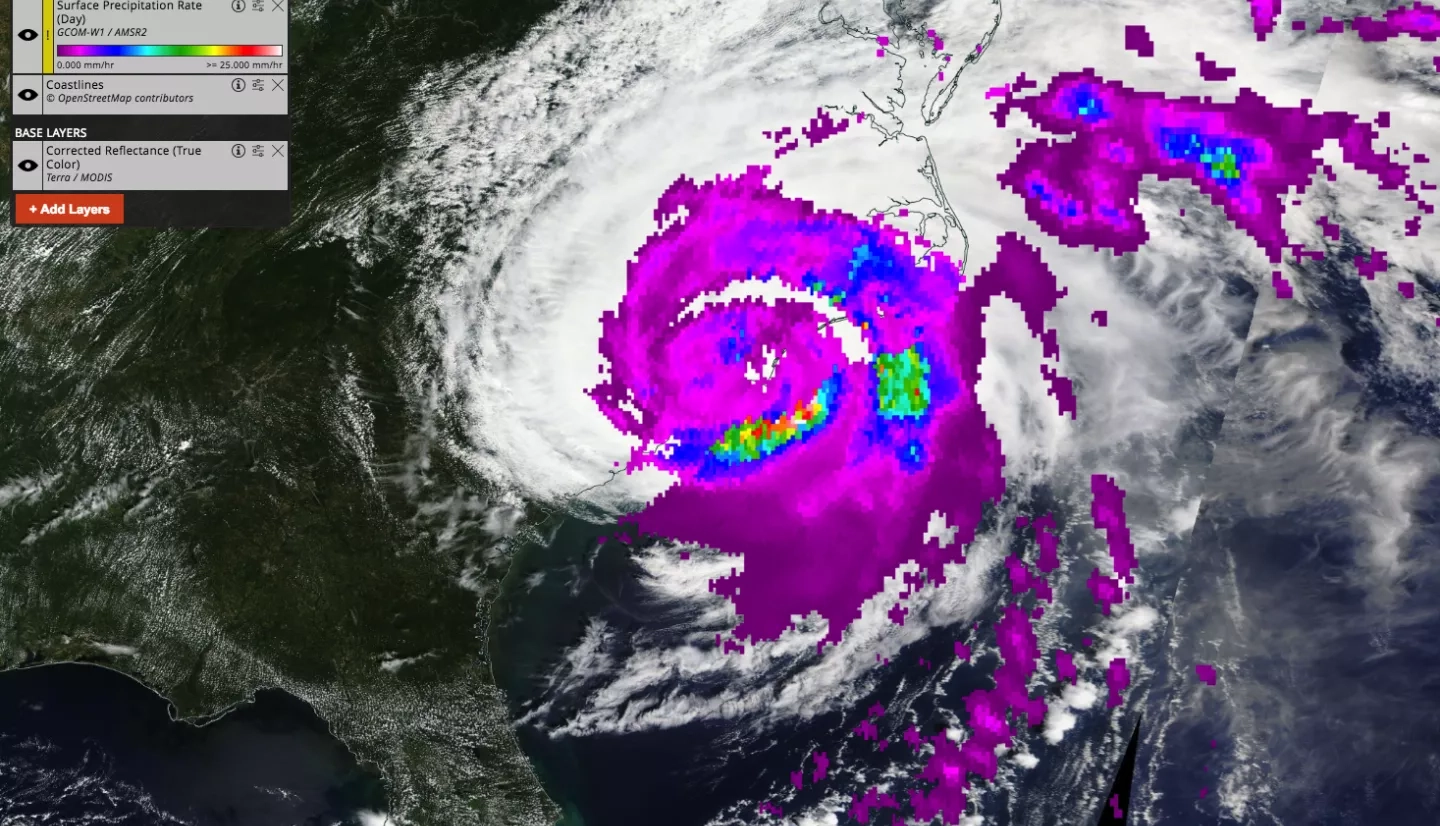  AMSR-2 / GCOM-1 Surface Precipitation Rates from Hurricane Florence obtained 9/14/18