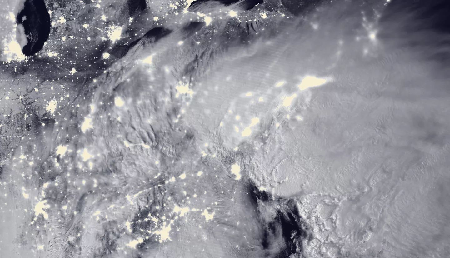 The Visible Infrared Imaging Radiometer Suite (VIIRS) on the Suomi NPP satellite acquired this image of the storm system at 2:15 a.m. EST on Jan. 23. 