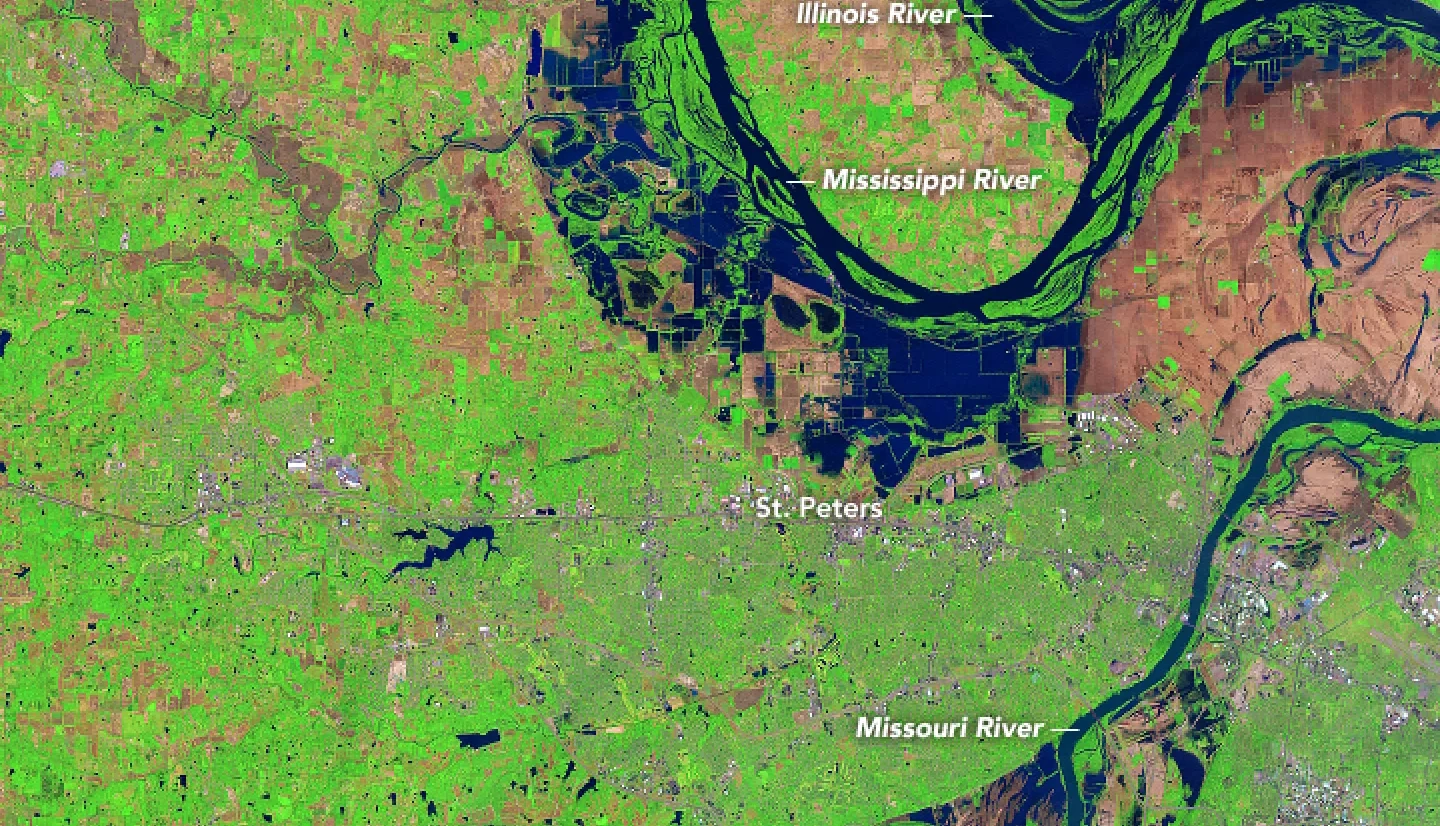 Landsat 7 image of flooding near near St. Peters, Missouri on May 9th, 2017.
