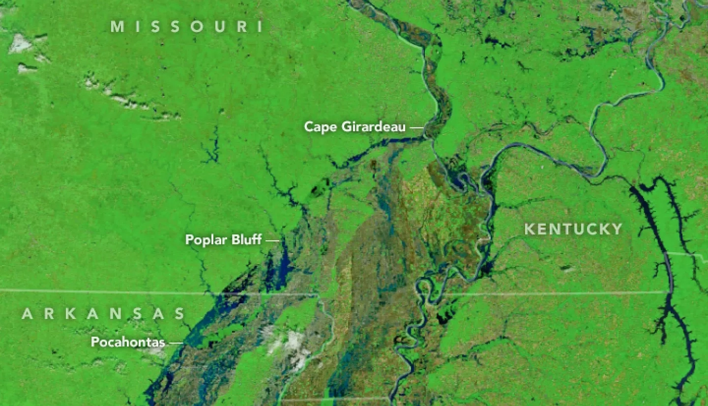 MODIS image of flooding in Missouri.