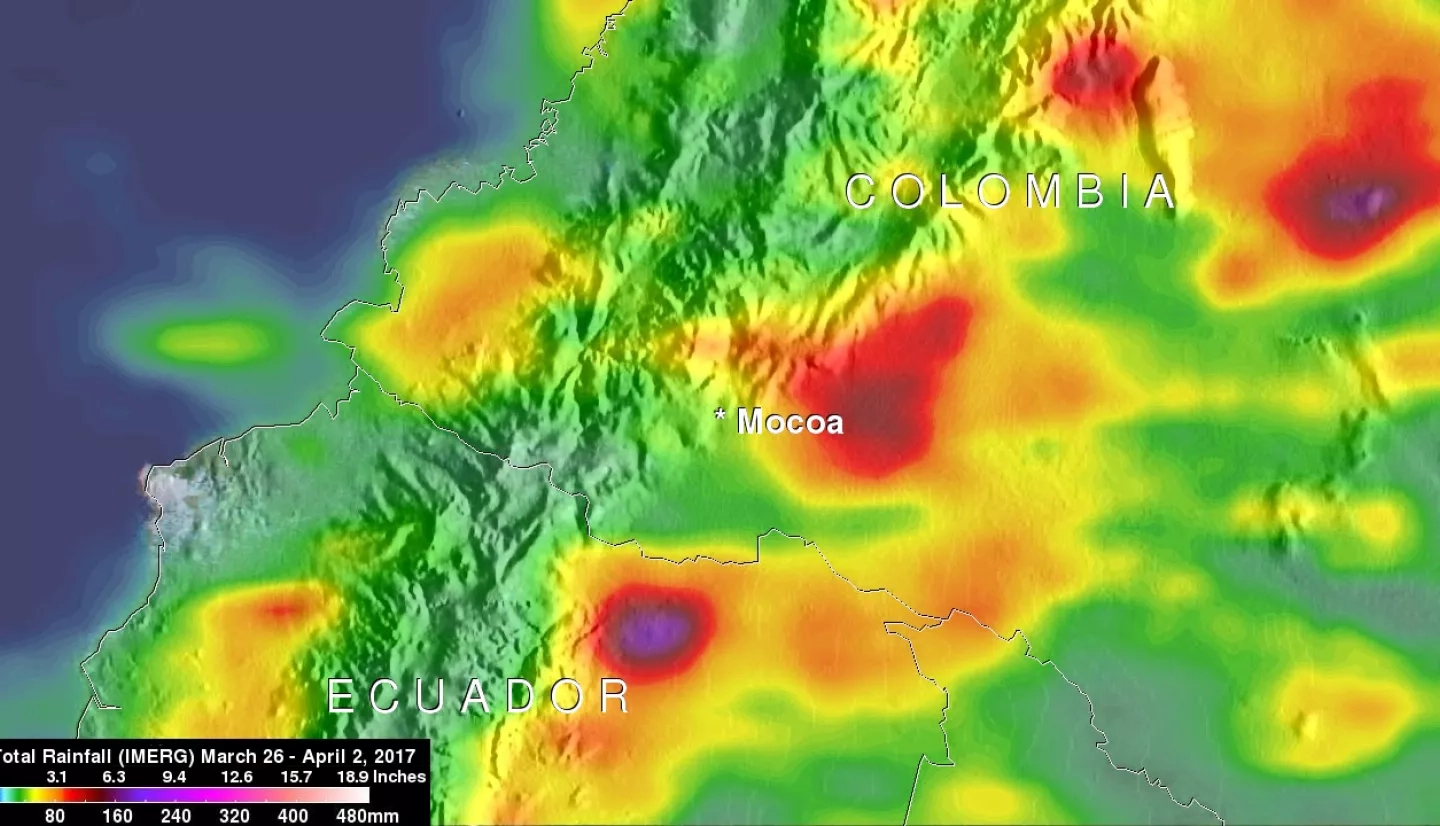 Deadly Flooding Rains Near Mocoa, Colombia Measured By GPM IMERG