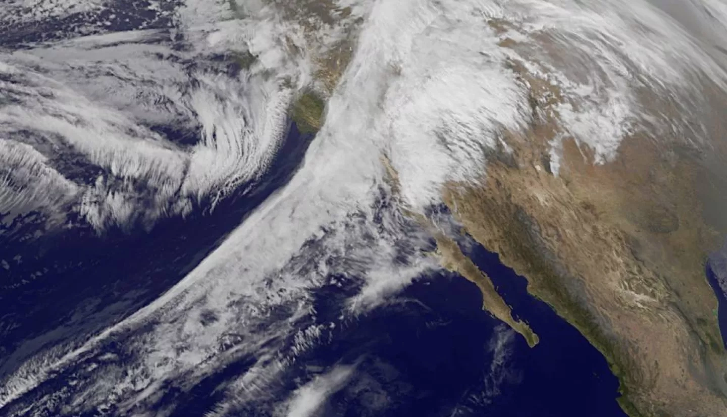 This visible image of the storm system affecting the U.S. Pacific Coast was taken from NOAA's GOES-West satellite on Jan. 9, 2017 at 8:35 a.m. EST (1345 UTC). Credits: NASA/NOAA GOES Project
