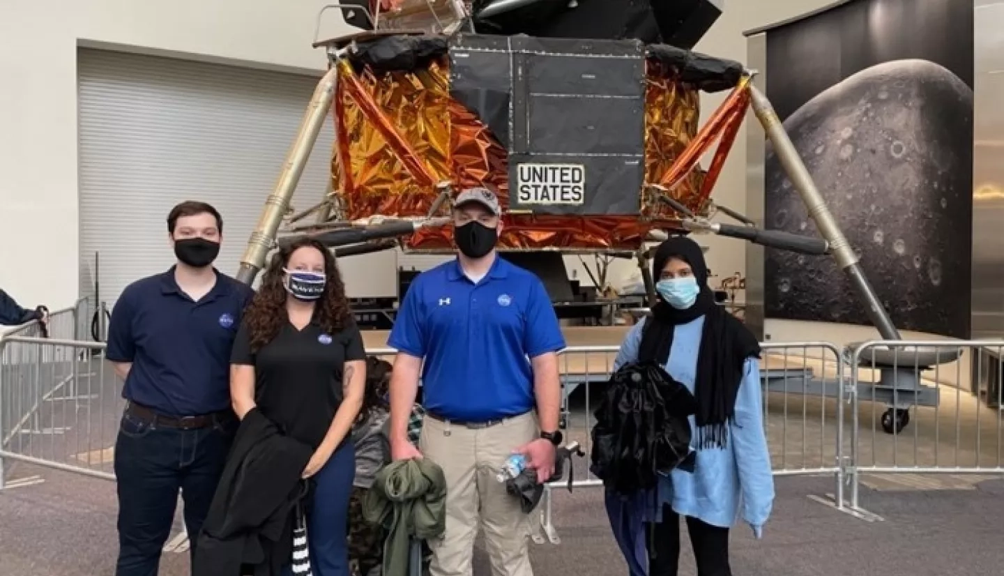 Eric visits the National Air and Space Museum in Washington, DC on Oct. 29, 2021; From left to right- Eric Baca, Jennifer Paris, Brady Helms, and Mayeesha Masud