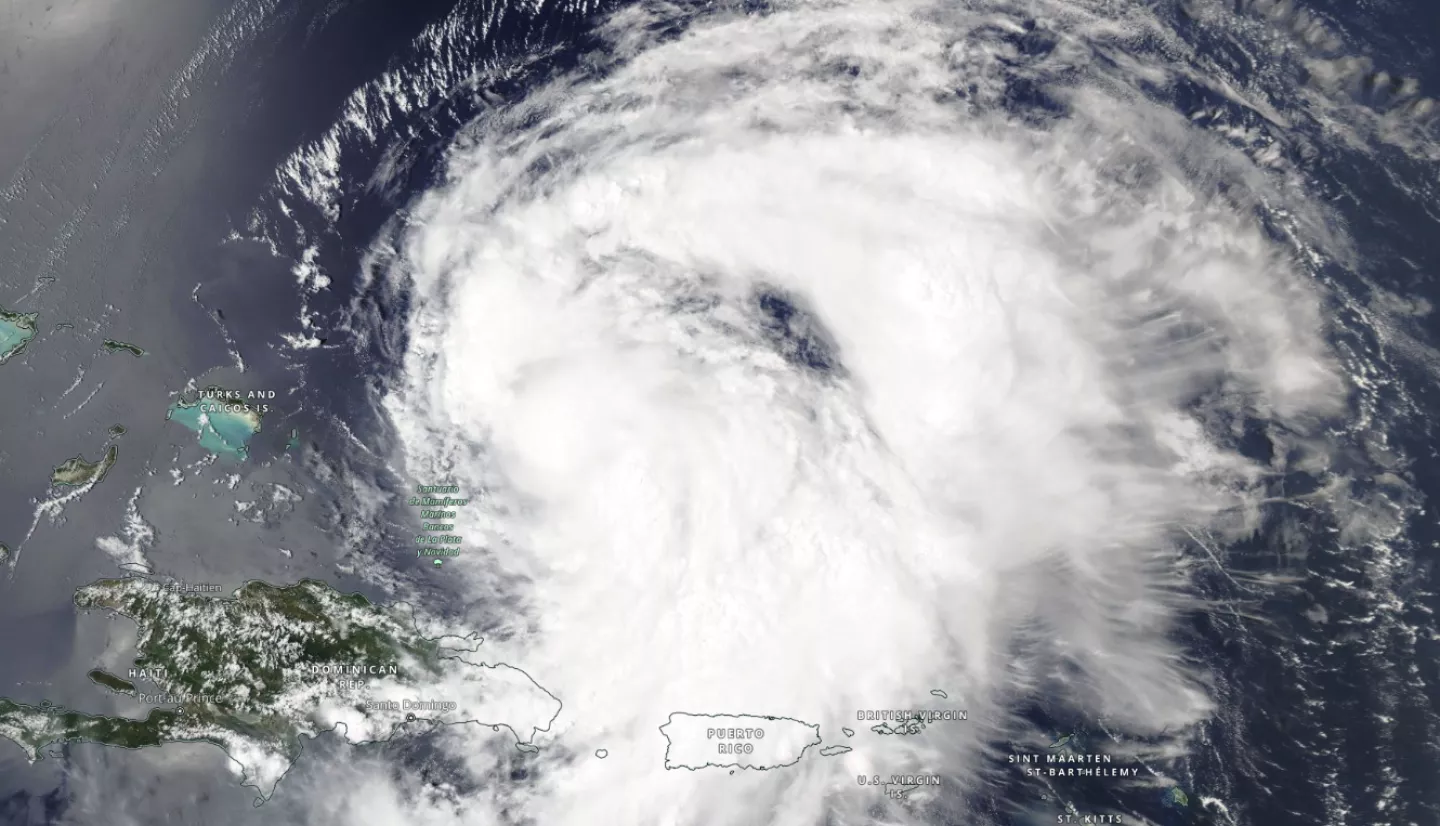 Satellite map showing Hurricane Ernesto passing over Puerto Rico on Aug. 14. 2024. 