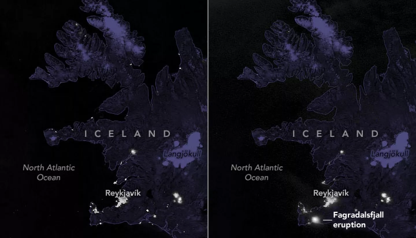 Satellite imagery of Iceland volcano