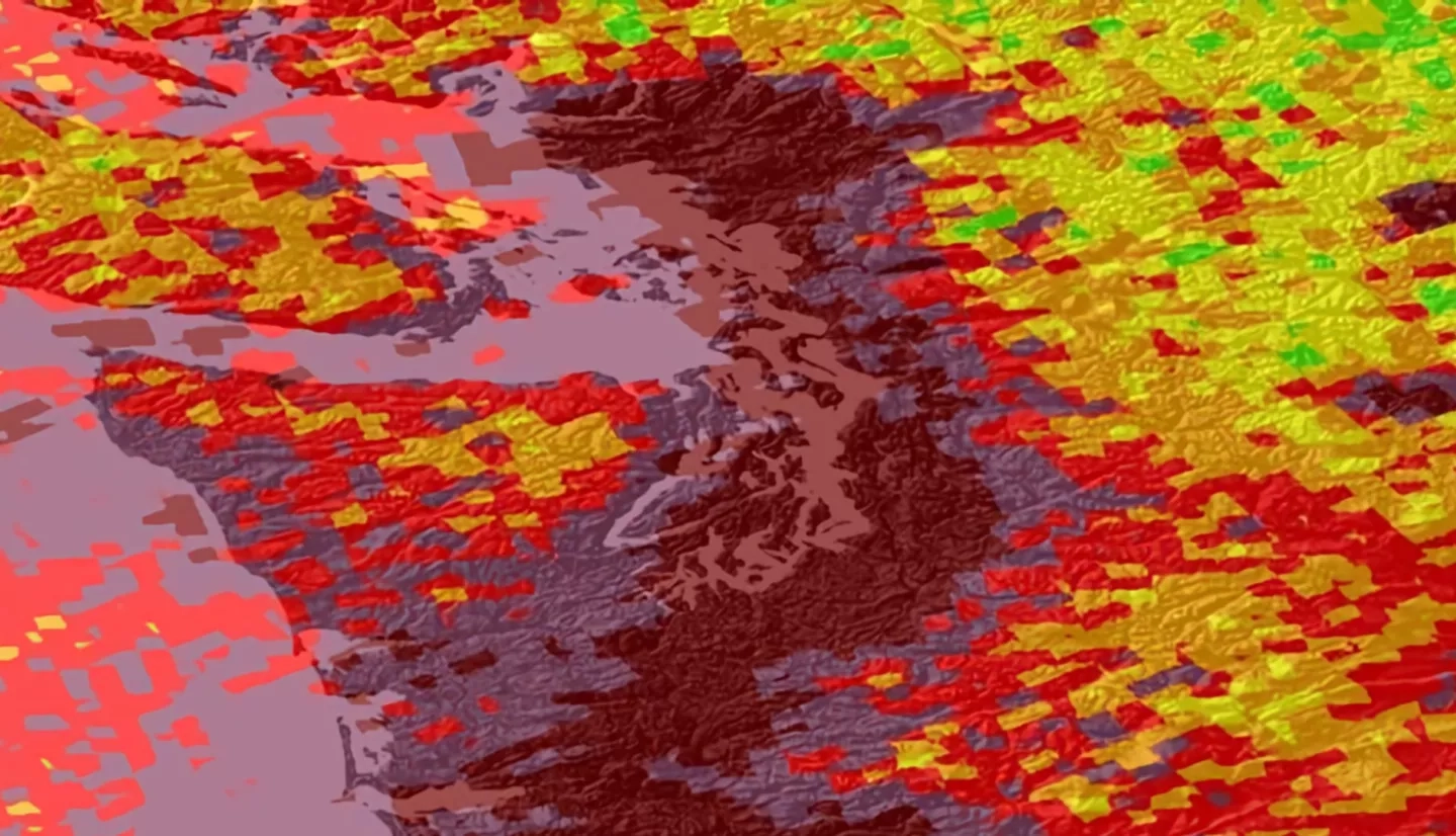 Imagery from Sentinel-5P Offline Nitrogen Dioxide dataset over the Puget Sound in Washington State. Data for hillshade sourced from the Shuttle Radar Topography Mission. Aerosol layer has been classified according to the EPA's Air Quality system, with green indicating healthy conditions, to maroon, which indicates hazardous air quality. A poor air quality event is displayed from August 14, 2018, when an inversion was compounded with wildfire particulate coming from British Columbia and western Washington.  Keywords: Public health, MODIS, MAIAC, Sentinel-5P TROPOMI, Google Earth Engine, CALIPSO CALIOP