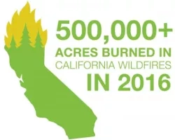 500,000+ acres burned in California wildfires in 2016 graphic.